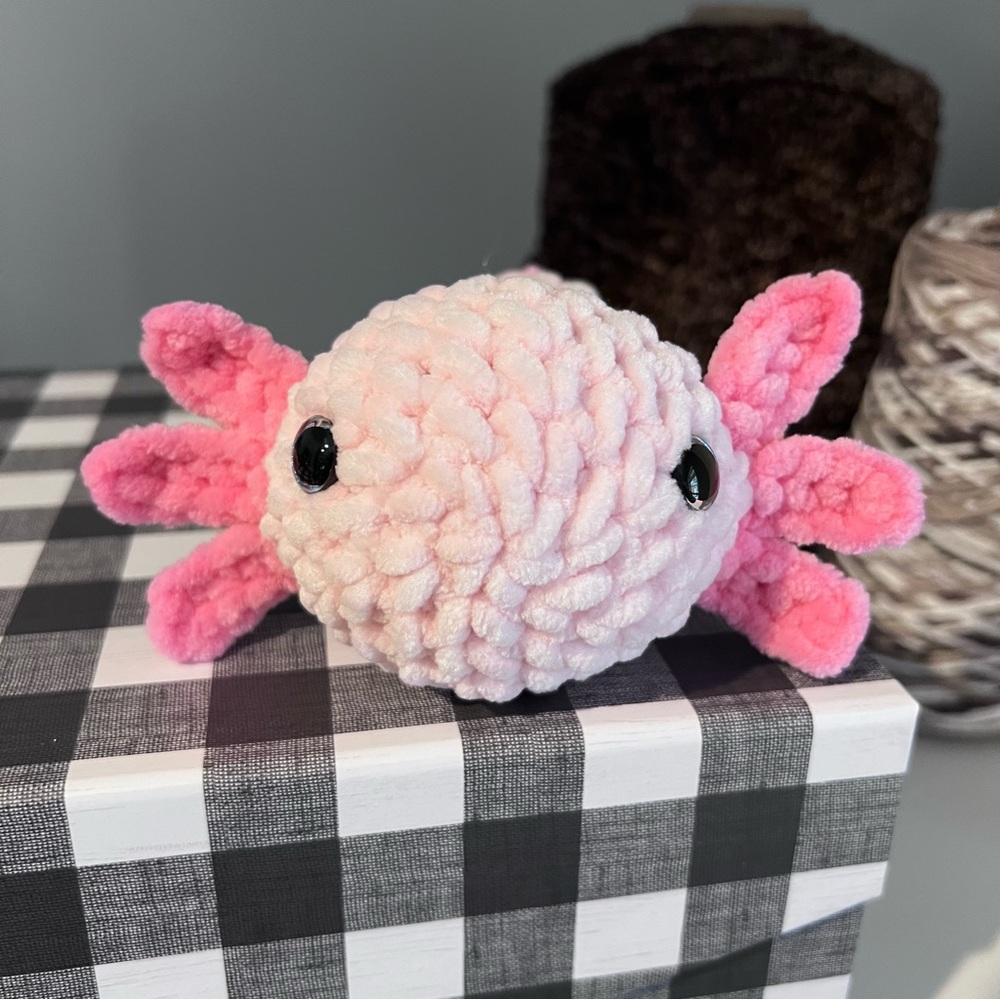 Crochet Armigurumi Pink Plush Axolotl Stuffed Animal by Petunias Plushie Patch